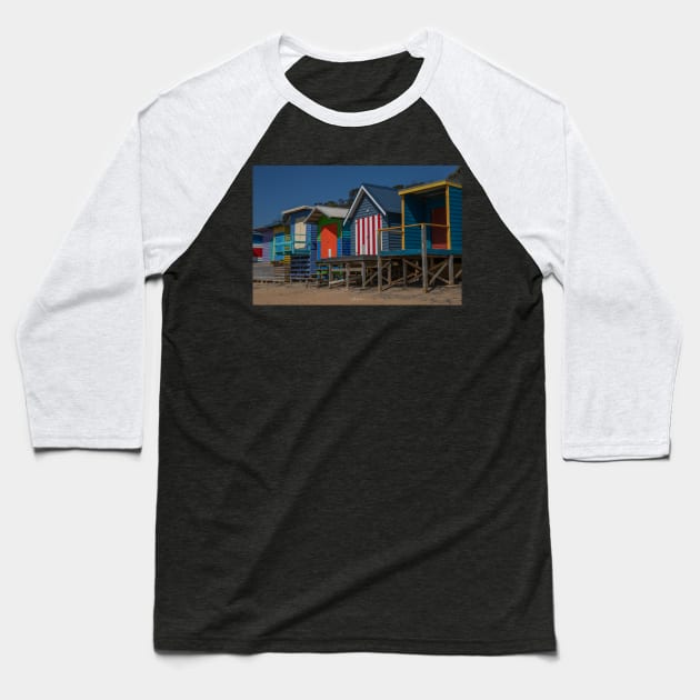 Boat sheds at Mt Martha North, Mornington Peninsula, Victoria, Australia. Baseball T-Shirt by VickiWalsh